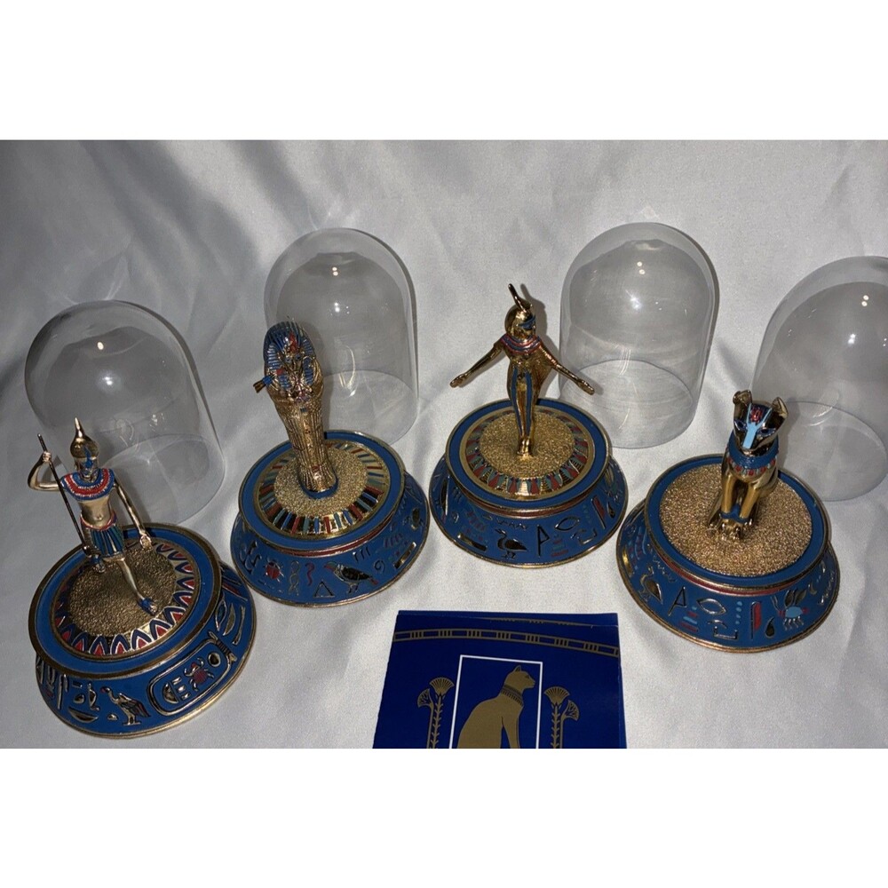 Vtg Franklin Mint Treasures of Ancient Egypt Glass Dome Lot Of 4 w/ COA Booklet